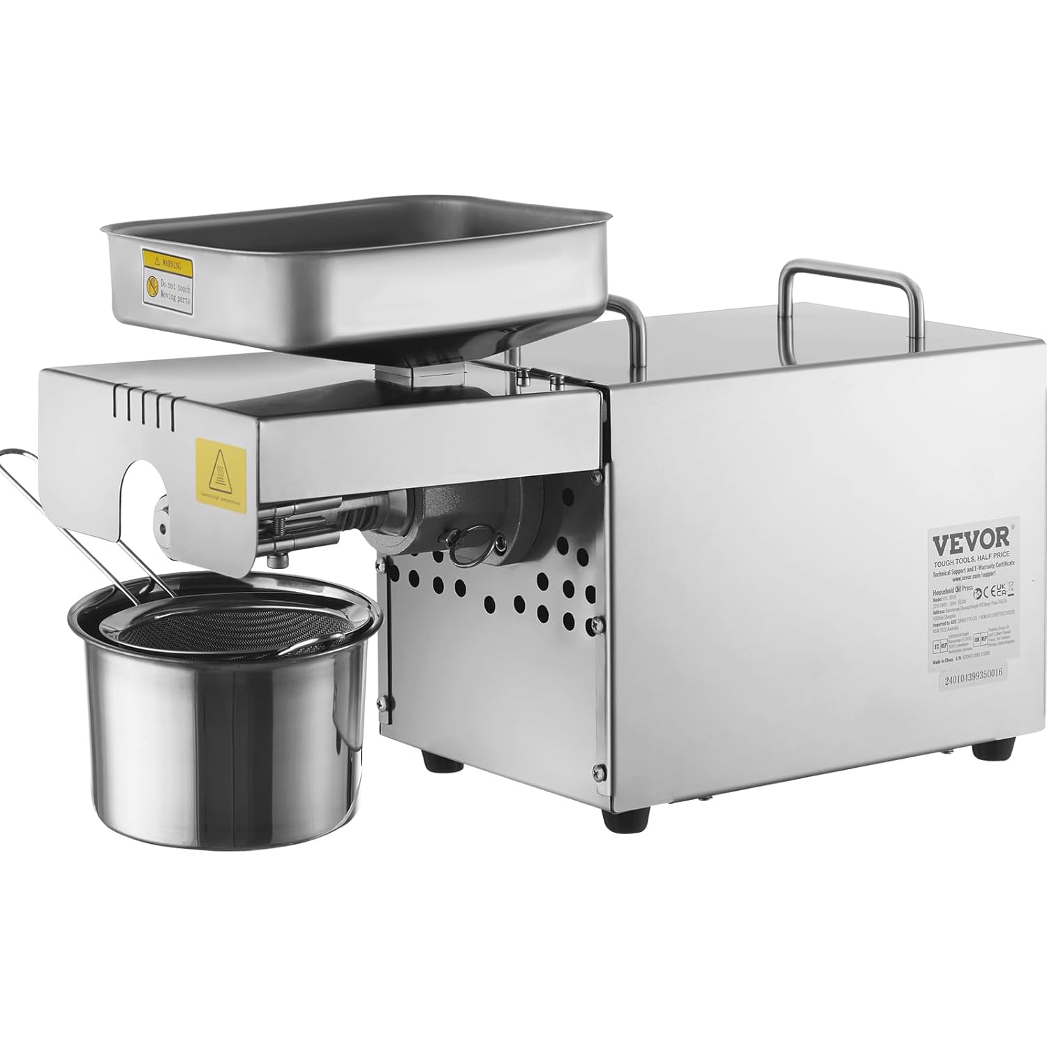 VEVOR Electric Oil Press Machine, 700W Stainless Steel Oil Extractor Machine, 140℃ / 284℉ Constant Temperature