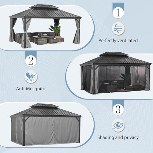 Aoxun 10' X 12' Hardtop Gazebo, Aluminum Outdoor Gazebo with Galvanized Steel Double Top Canopy