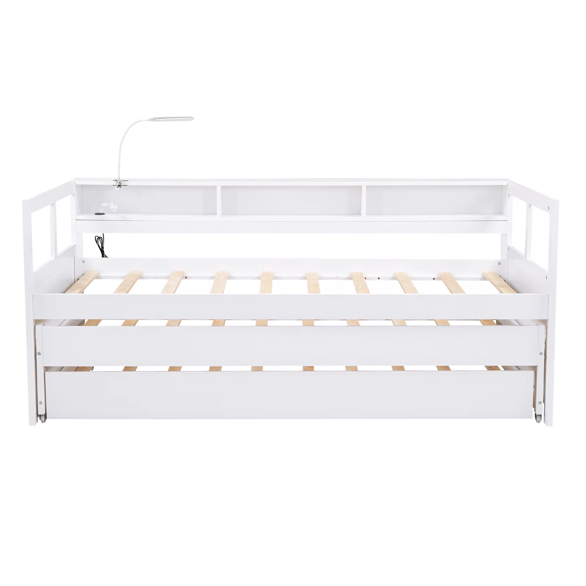EUROCO Twin Platform Bed with Storage Shelf, Convertible Daybed with Night Light and USB Charging for Kids Teens Adults, 3 Beds in One, White