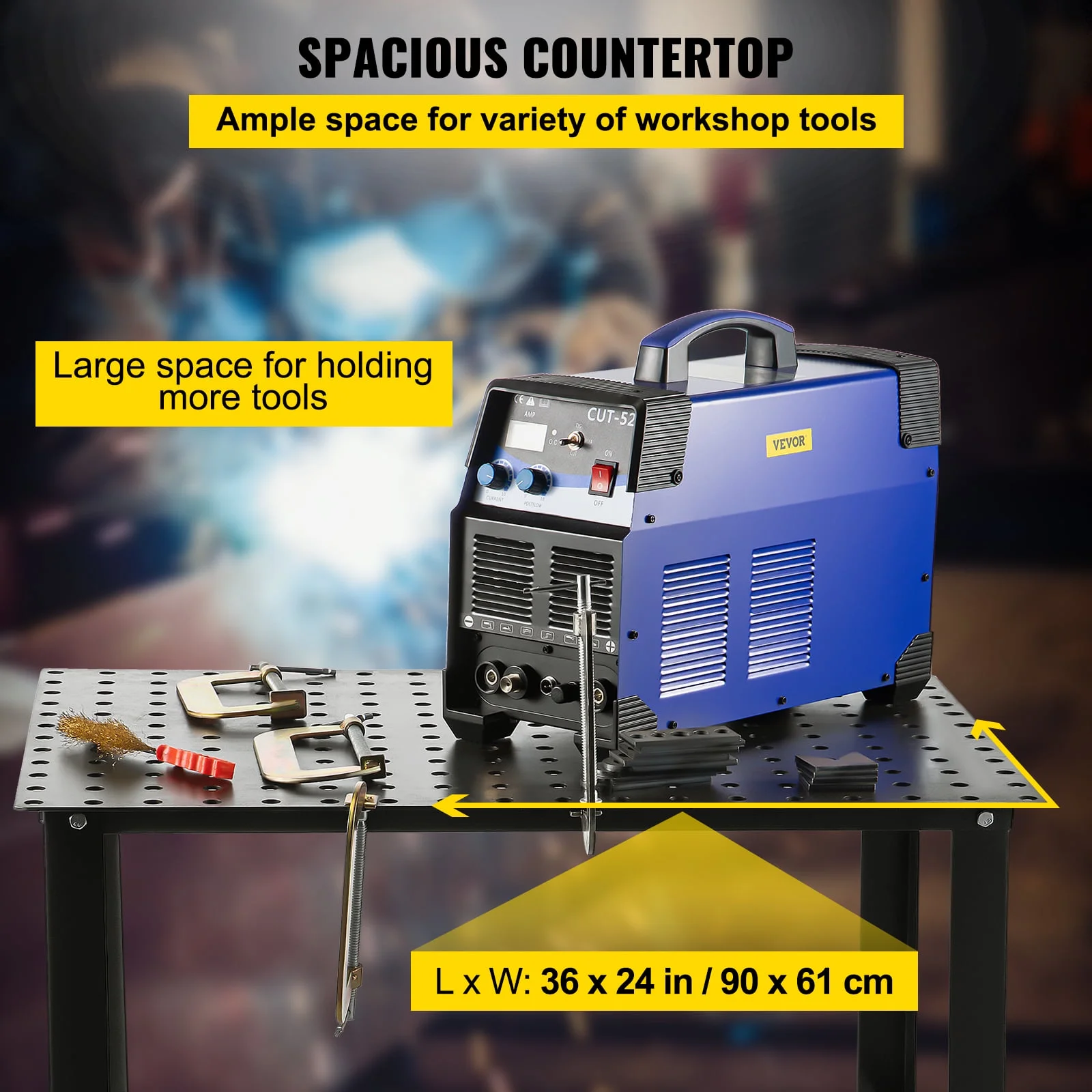 VEVORbrand Welding Table, 36 x 24 Adjustable Workbench, 0.12 Thick Industrial Workbench, 600lb Load Capacity Metal Workbench