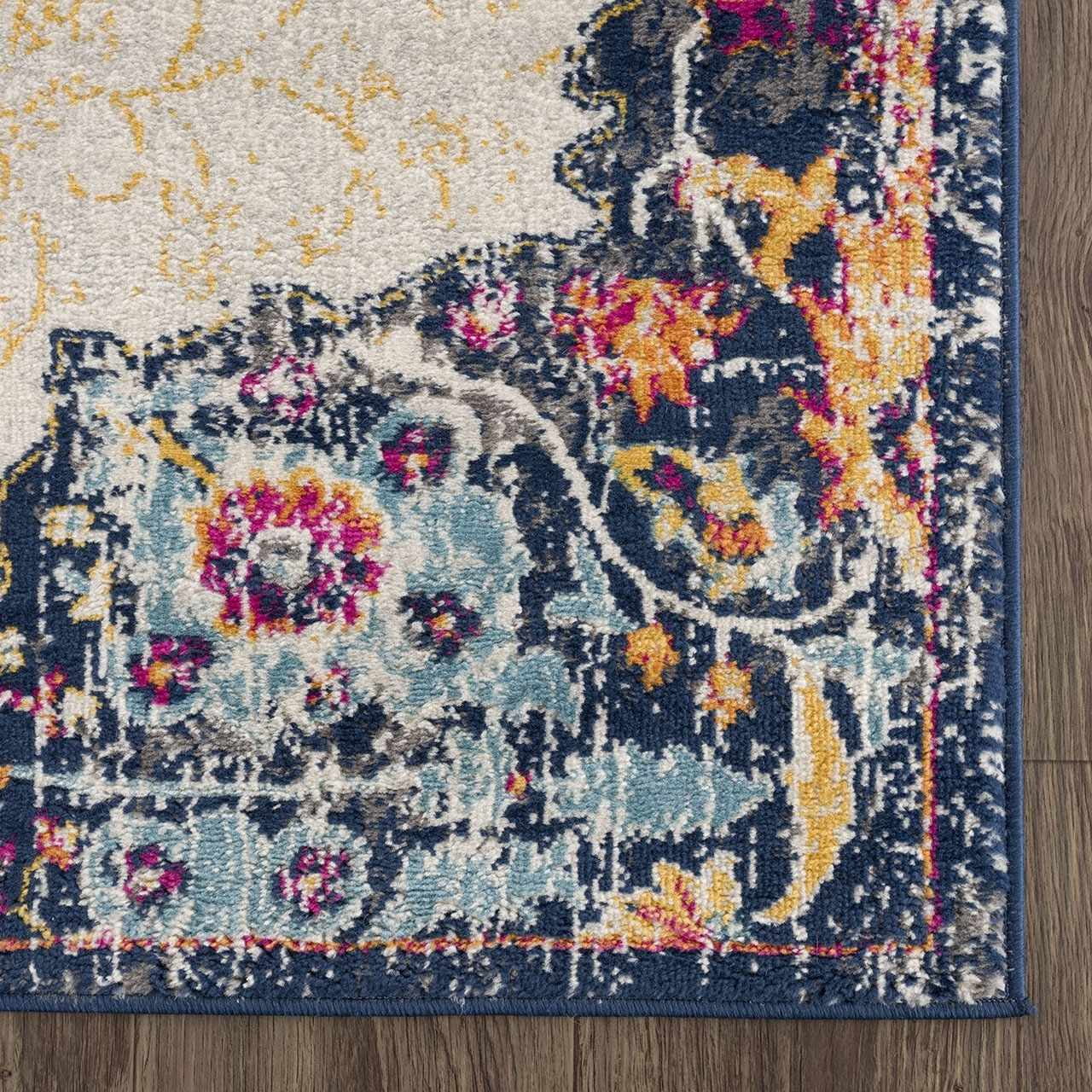 Tigris Collection Pasha Oriental Farmhouse Living Room Bedroom Dining Room Area Rug - Vintage Distressed - Boho Chic Medallion Pattern - Beige, Ivory