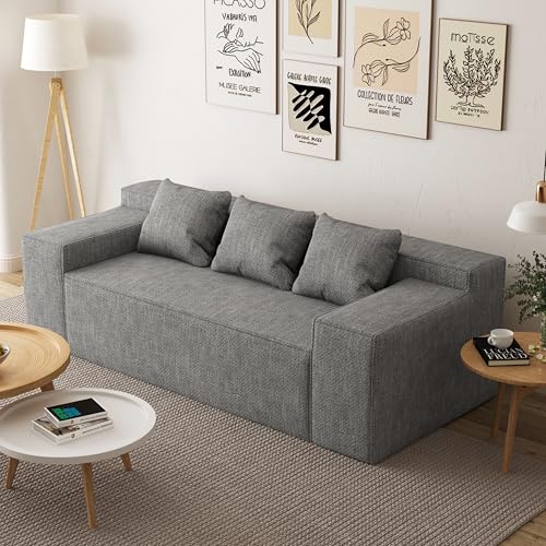 Modern Loveseat, Sofa Couch in a Box, No Assembly Needed, with 2 Pillows, Cat-Scratch Resistant Linen,Small Sofa for for Small Space, Living Room