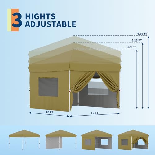 10'x10' Pop Up Canopy Tent with 4Pcs Sidewalls, Portable Instant Commercial Canopy with 4 Stakes, 4 Ropes, 4 Sandbags for Farmers'