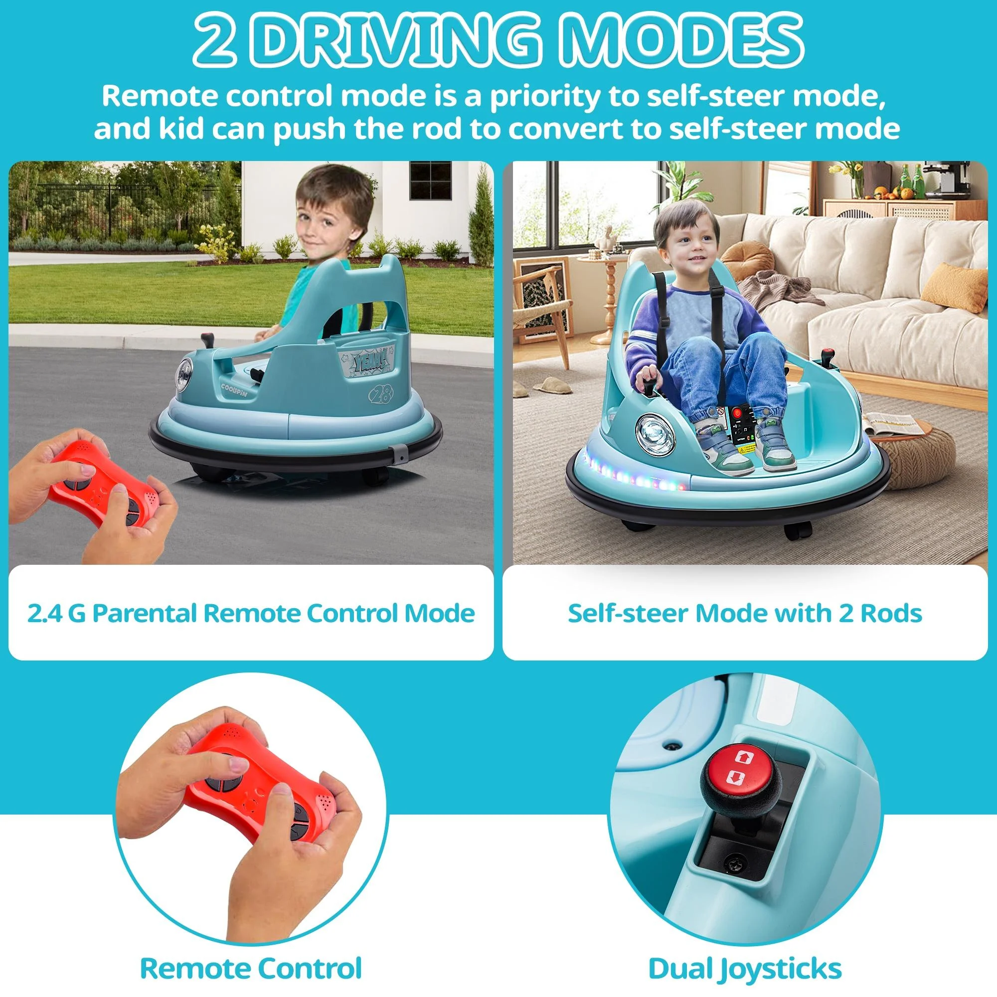 iRerts 12V Bumper Cars for Kids, Bumper Car Ride on with Remote Control, Battery Powered Kids Ride on Toys for 2-5 Year Old Boys Girls
