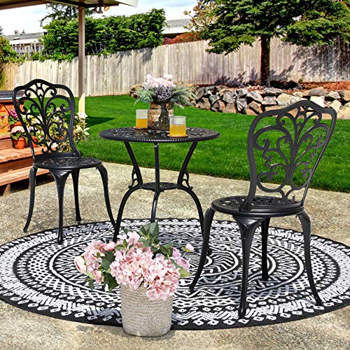 NUU GARDEN Bistro Set 3 Piece Outdoor All Weather Cast Aluminum Patio Bistro Set Patio Table and Chairs Set of 2 with Umbrella Hole for Backyard