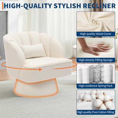 GarveeHome Modern Swivel Barrel Accent Chair, 360° Teddy Fabric Upholstered Armchair with Striped Backrest & Plush Padding