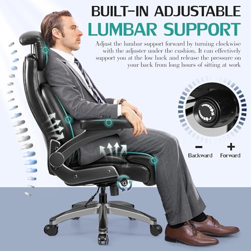 Big and Tall 500lbs Office Chair,Heavy Duty Large PU Leather Executive Desk Chair with Wide Seat
