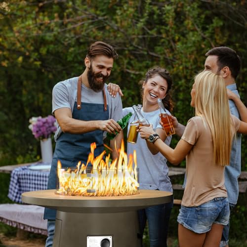 COSIEST Outdoor Propane Concrete Fire Pit Table w Imitation Stone Surface 32-inch Round Fire Table, CSA Certified, 40,000 BTU Stainless Steel Burner