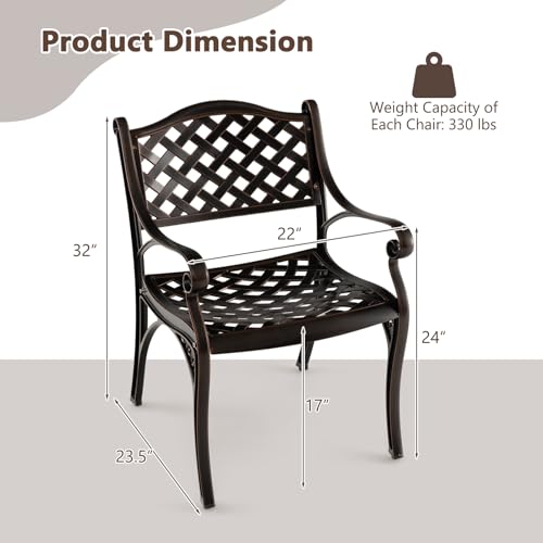 Giantex Cast Aluminum Patio Chairs Set of 2, All Weather Outdoor Dining Chairs w/Armrests and Curved Seats, Heavy Duty Metal Bistro Chairs for Porch