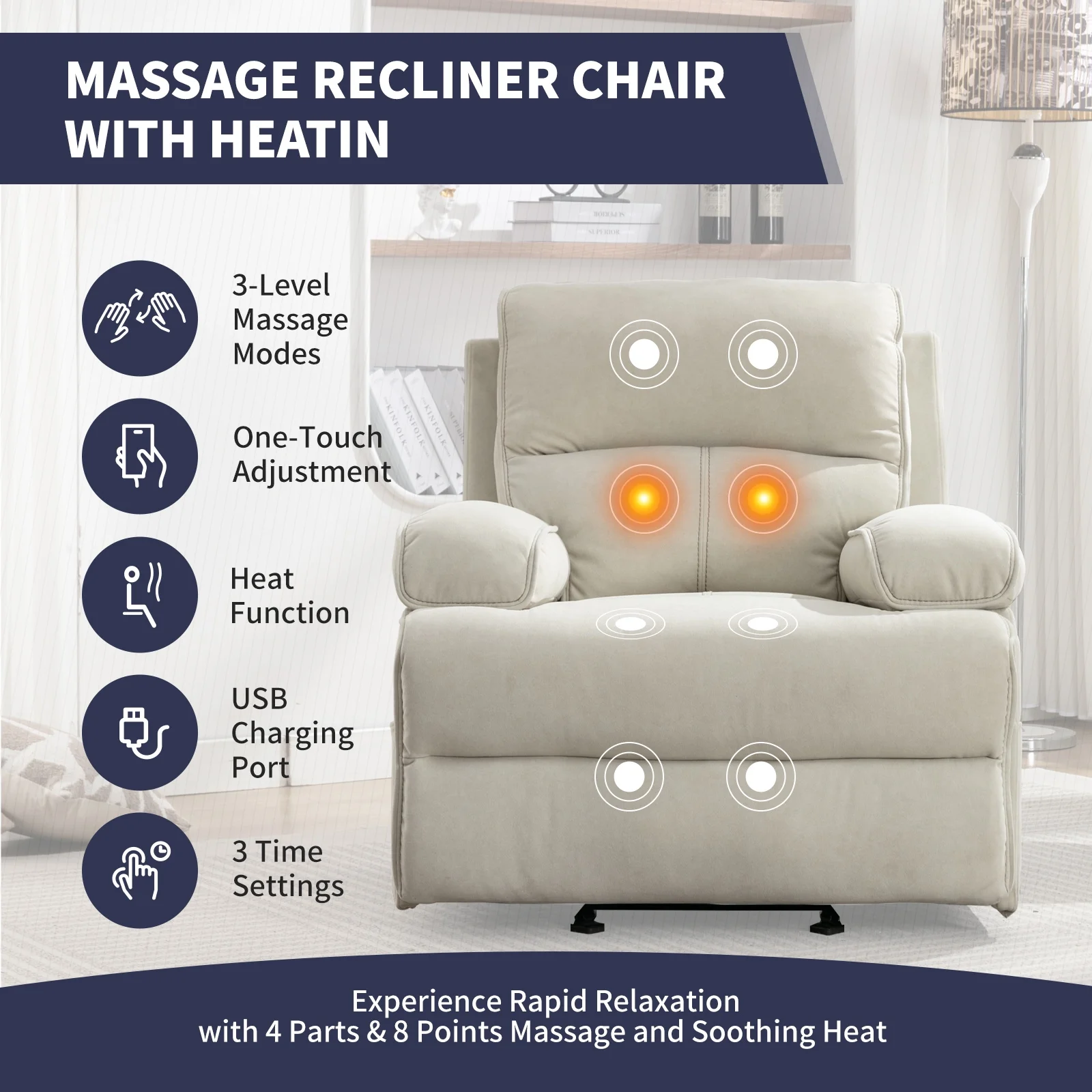 ijuicy Recliner Chair for Adults, Baby Velour Fabric Reclining Sofa Chair with Heat Vibration Function, Lazy Sofa Lift Chair
