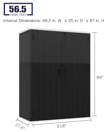 KINYING Outdoor Vertical Storage Shed,57 Cu.ft Outdoor Storage Cabinet Waterproof,Resin Sheds & Outdoor Storage Clearance for Garden,Patio,Backyard