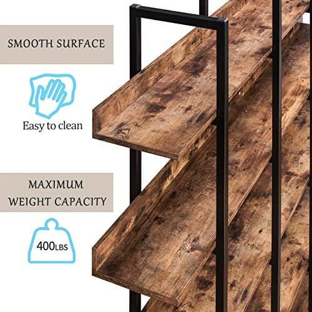 HOOMHIBIU Oak 7-Tier Tall Corner Bookshelf  L-Shaped Corner Bookcase with Open   Modern Bookshelf Organizer for Home Office  Industrial Book  for