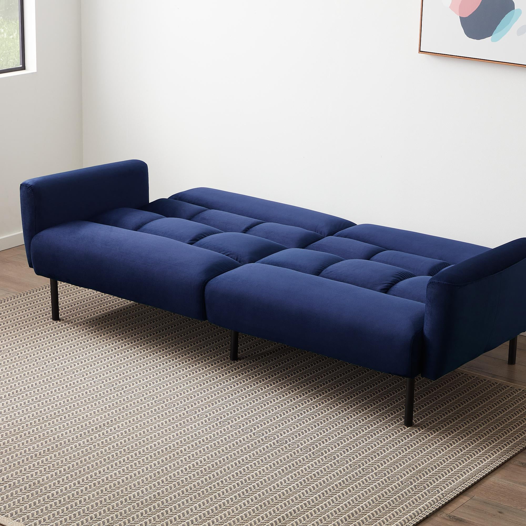 Mayview Sofa Bed with Box Tufting and Removable Arms, Navy Velvet