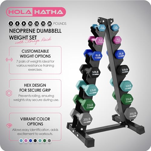 HolaHatha Neoprene Dumbbell Free Hand Weight Set with Rack, Ideal for Home Exercises to Gain Tone and Definition