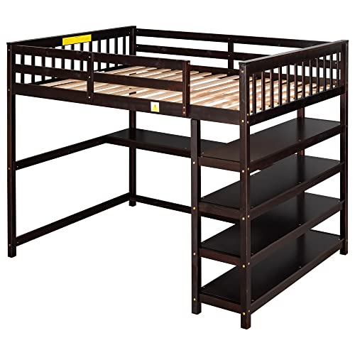 Harper & Bright Designs Full Loft Bed with Desk and Wardrobe,Solid Wood Loft Bed Frame Full with Storage Drawers for Kids Teens Adults