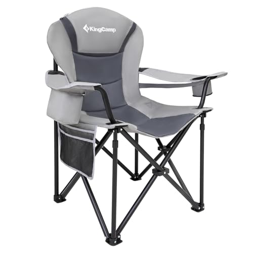 KingCamp Oversized Camping Folding Chair, Heavy Duty 450 LBS with Lumbar Support, Padded Outdoor Chair with Cup Holder