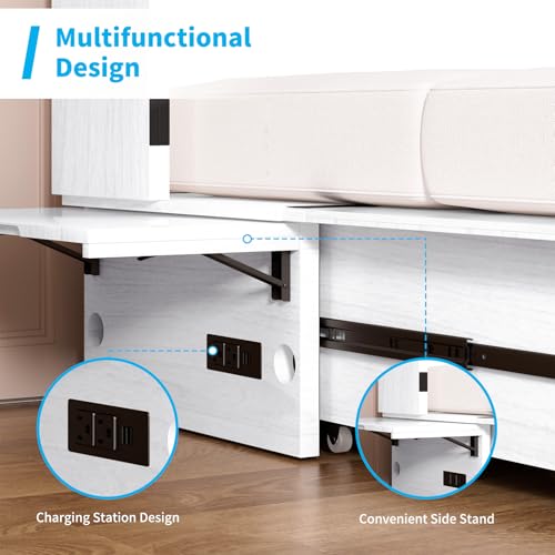 Mjkone Queen Murphy Bed Cabinet with Tri-Folding Mattress