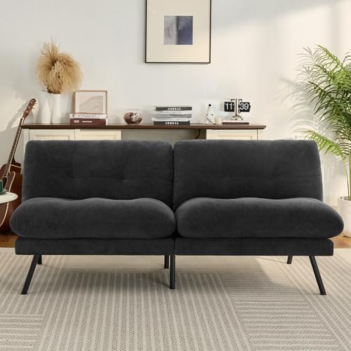 Faux Leather Futon Sofa Bed,Convertible Futon Couch,Memory Foam Loveseat Sleeper Sofa,Small Splitback Modern Folding Couch for Living Room,Office