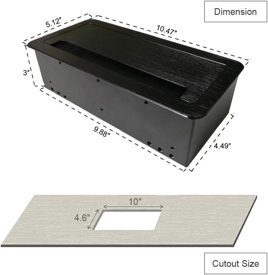 Conference Table Power Brush Connectivity Box with 4 AC Power + 2 RJ45（CAT6） + 2 Audio 3.5mm + 1 VGA + 1 HDMI + 2 USB Charger with 5.58ft Power Cord