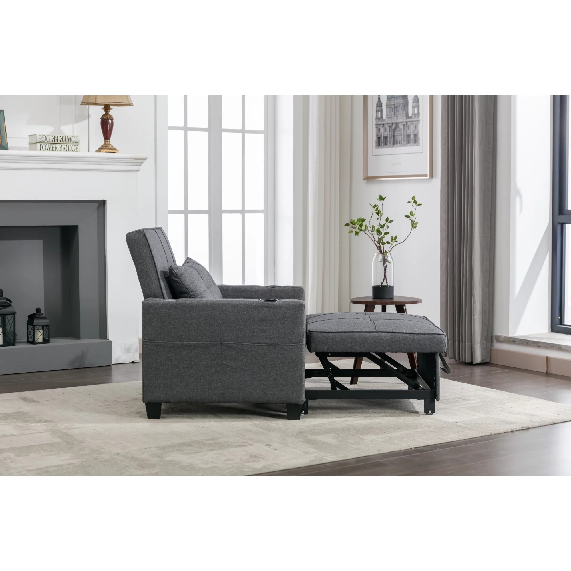 Futon Chair Bed Convertible Chair 3-in-1 Pull Out Sleeper Chair Beds with USB Ports, Armchair Bed Sleeper for Living Room (Dark Grey Linen)