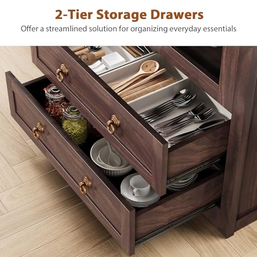 Kitchen Pantry Cabinet, Arched Bookshelf Bookcase China Pantry Storage Cabinet with Drawers Doors and Shelves
