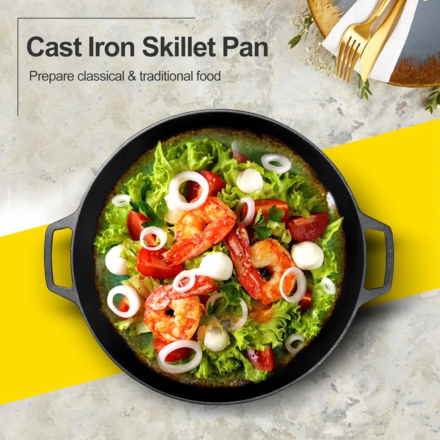 Pre-Seasoned Cast Iron Skillet ,Seasoned Large 15 Dual Handle Frying Pan, Cast Iron Pan for Bread, Baking,Pizza, Indoor / Outdoor Cooking, Camping