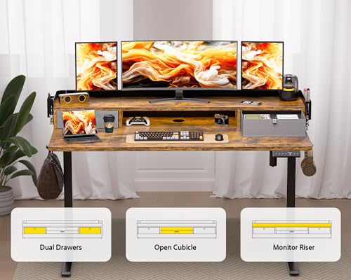 48x24 Inches Electric Standing Desk with 2 Drawers, Height Adjustable Stand up Desk for Home Office, Ergonomic Sit to Stand Table with Storage Shelf