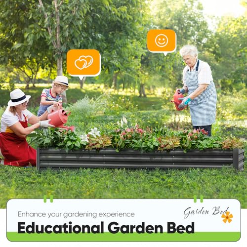 Quictent Raised Garden Bed Galvanized Raised Beds for Gardening Vegetables with Cover 8x4x1 ft Metal Planter Box Outdoor Use (Clear)