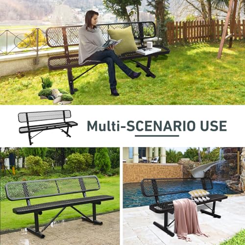 8FT Heavy Duty Park Bench with Back Portable Frame, Outdoor Metal Park Bench with Backrest, Steel Mesh Outdoor Bench for Garden, Lawn, Patio, Porch