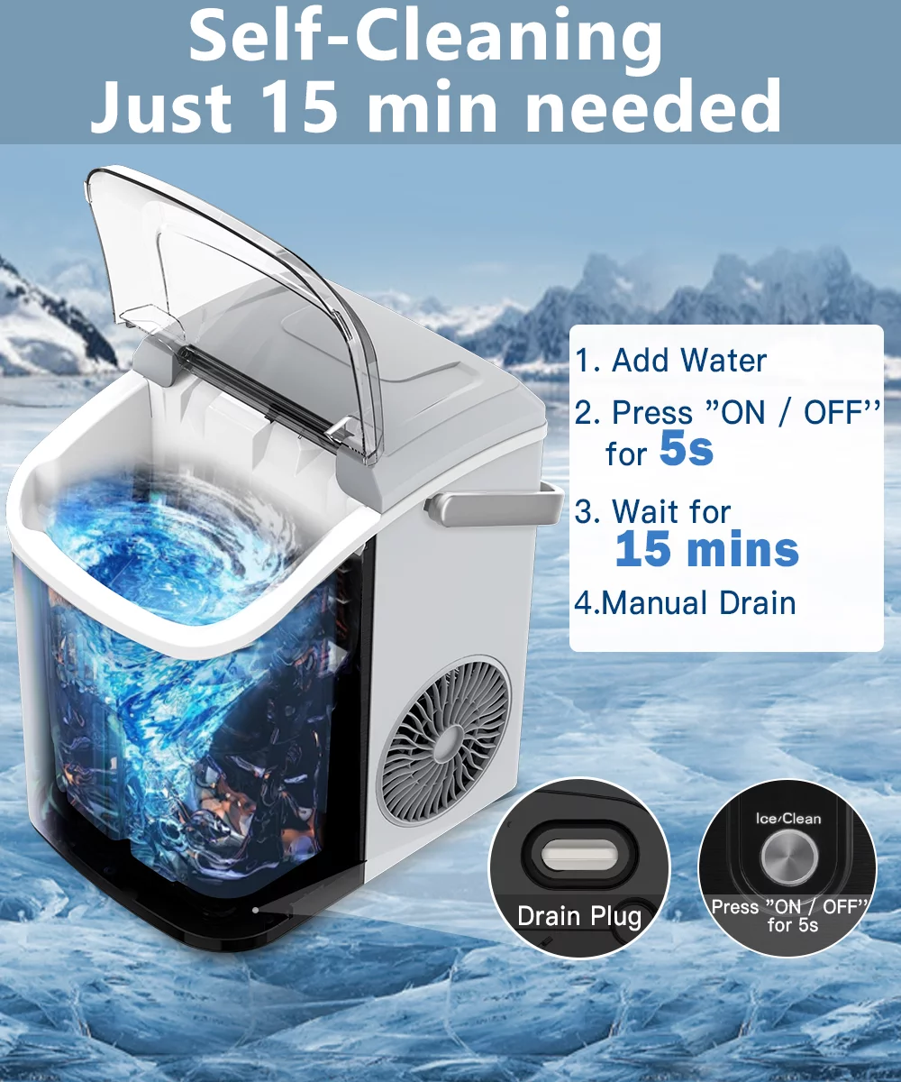 COWSAR 33lbs Countertop Nugget Ice Maker, Potable with Scoop,聽Soft Nugget Ice Ready in 10mins, Red