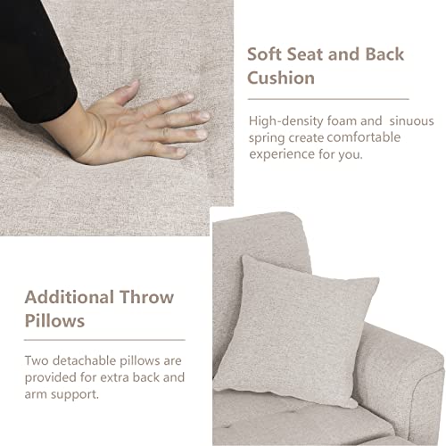 Aoowow Upholstered Sectional Sofa with Reversible Storage Chaise Lounge, Linen Fabric Pull Out Sofa Bed with 2 Throw Pillows, 86 Inch L-Shaped Couch