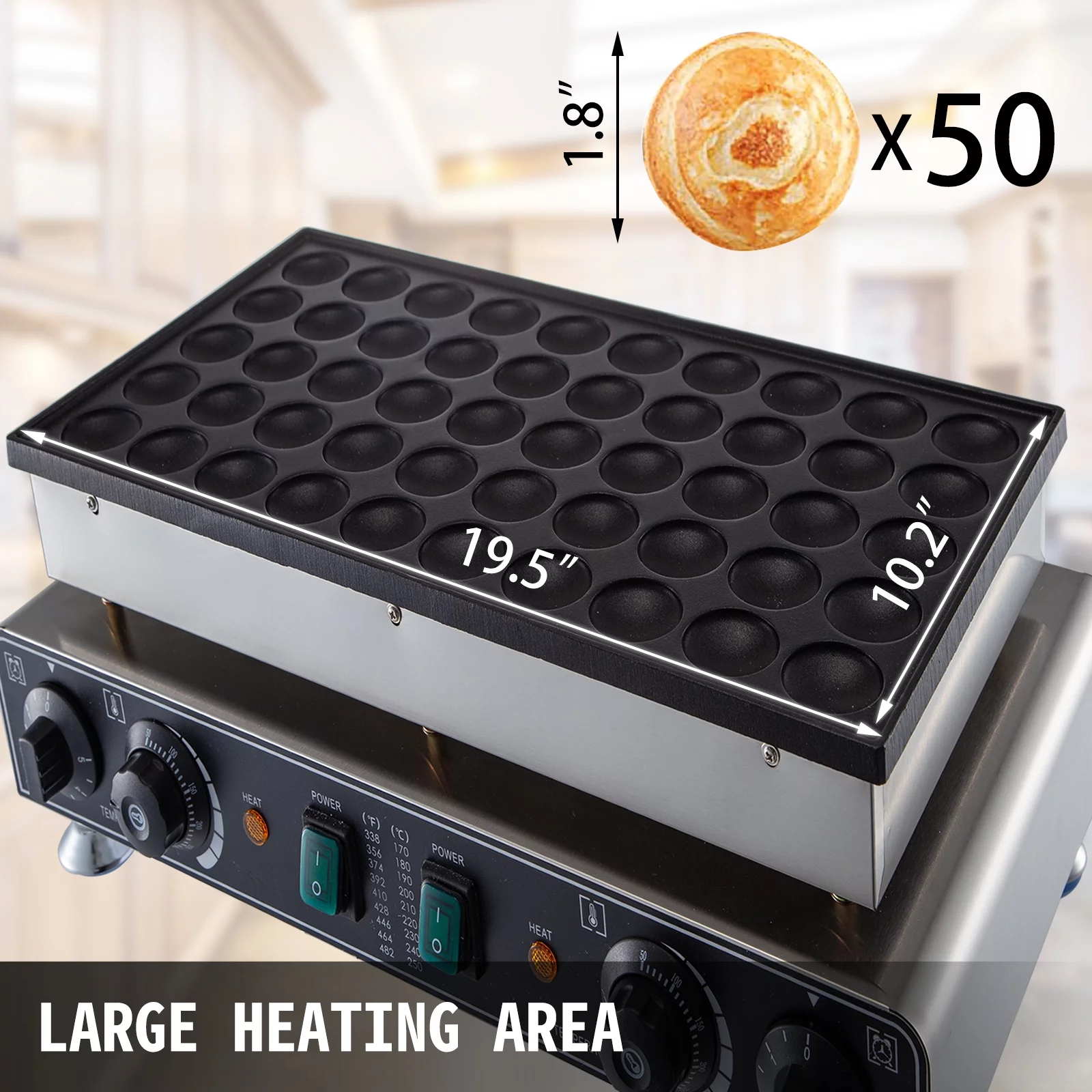 VEVOR 110V Mini Dutch Pancake Baker 50 Pieces 1700W Commercial Electric Nonstick Waffle Maker Machine 1.8 Inch for Home And Restaurants