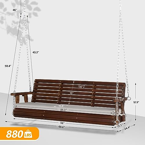VINGLI Heavy Duty 880 LBS Patio Wooden Porch Swing Outdoor with Extra Cushion