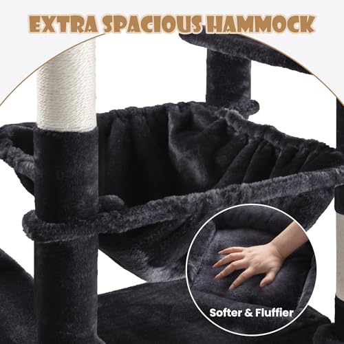 SHA CERLIN 81in Multi-Level Tall Cat Tree Tower for Indoor Kitties/Larger Cat Condo Furniture with Hammock/Cozy Pussycat Perches/Sisal Scratching