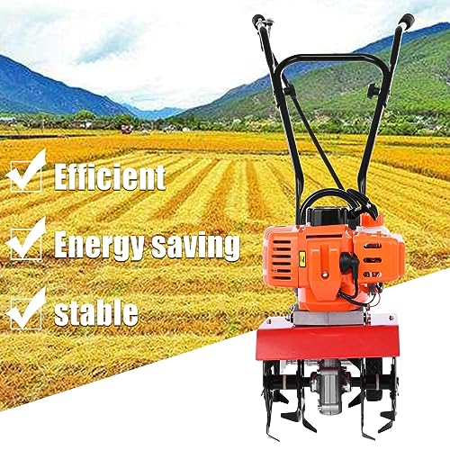 Rototiller Gas Powered 2 Stroke with 1.2L Fuel Tank, 52cc 9000RPM Tiller Cultivator with 7.8-Inch Width, 6-Inch Depth Work