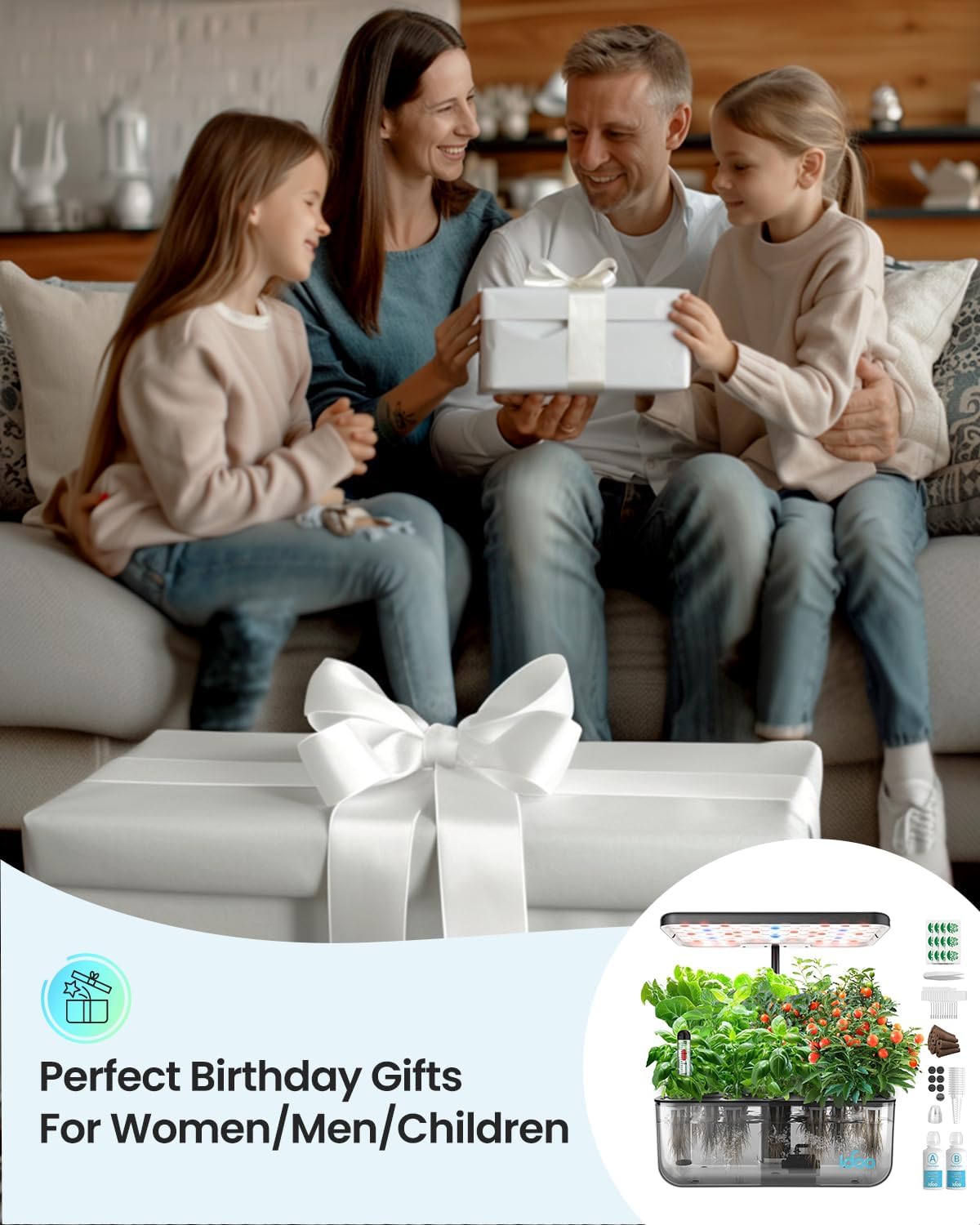 iDOO Hydroponics Growing System Kit, Gifts for Mom, 12Pods Herb Garden with LED Grow Light, Indoor Plants Garden Tool for Home Kitchen School
