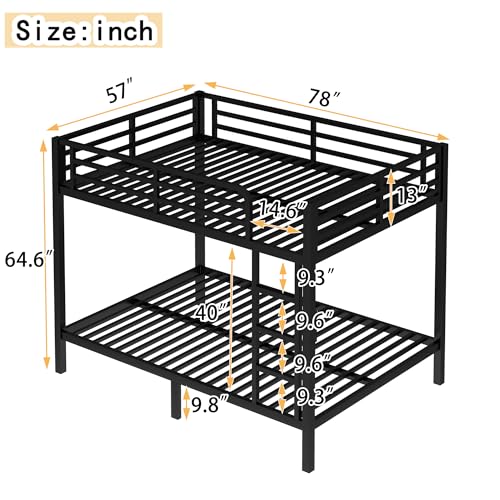 Heavy Duty Bunk Bed Frame with Ladder, Twin XL Over Twin XL Bunk Beds with Safety Guardrails, Adults Bunk Beds with Noise-Reducing Rubber Stoppers