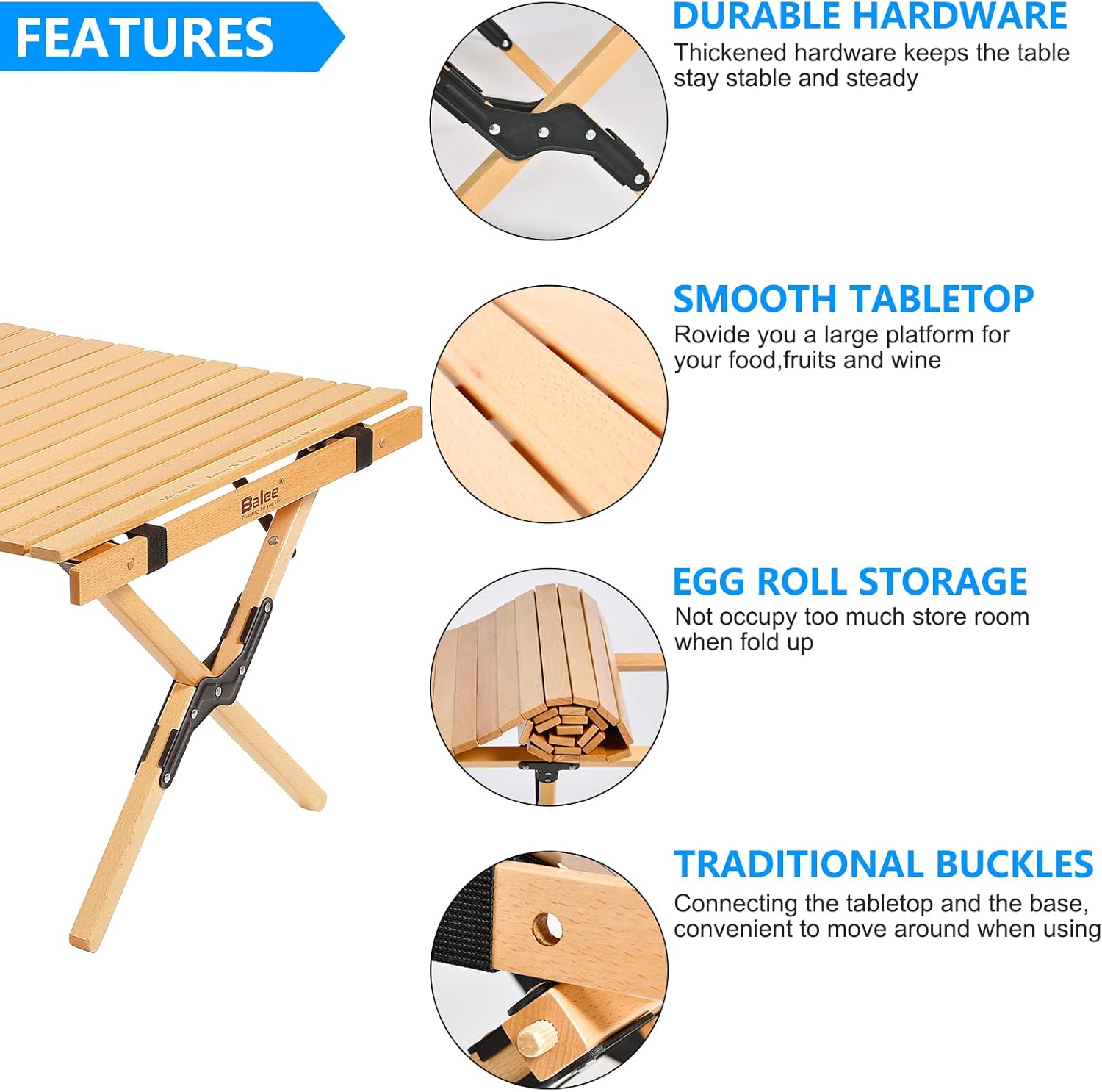 4ft Low Picnic Table Foldable, Balee Low Height Portable Wooden Beach Table, Indoor & Outdoor Picnic Table with A Carry Bag for Camping, Beach, Patio