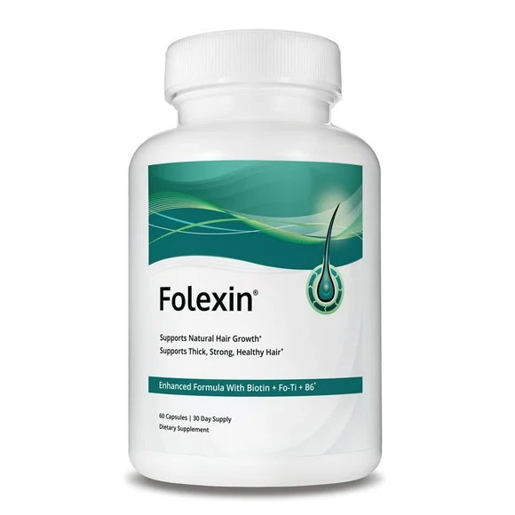 Folexin Natural Hair Growth Support Supplement with Biotin 60 Capsules for Men & Women, Healthy Vitamin Pills - Kansas Nuitrition - HNZSDS