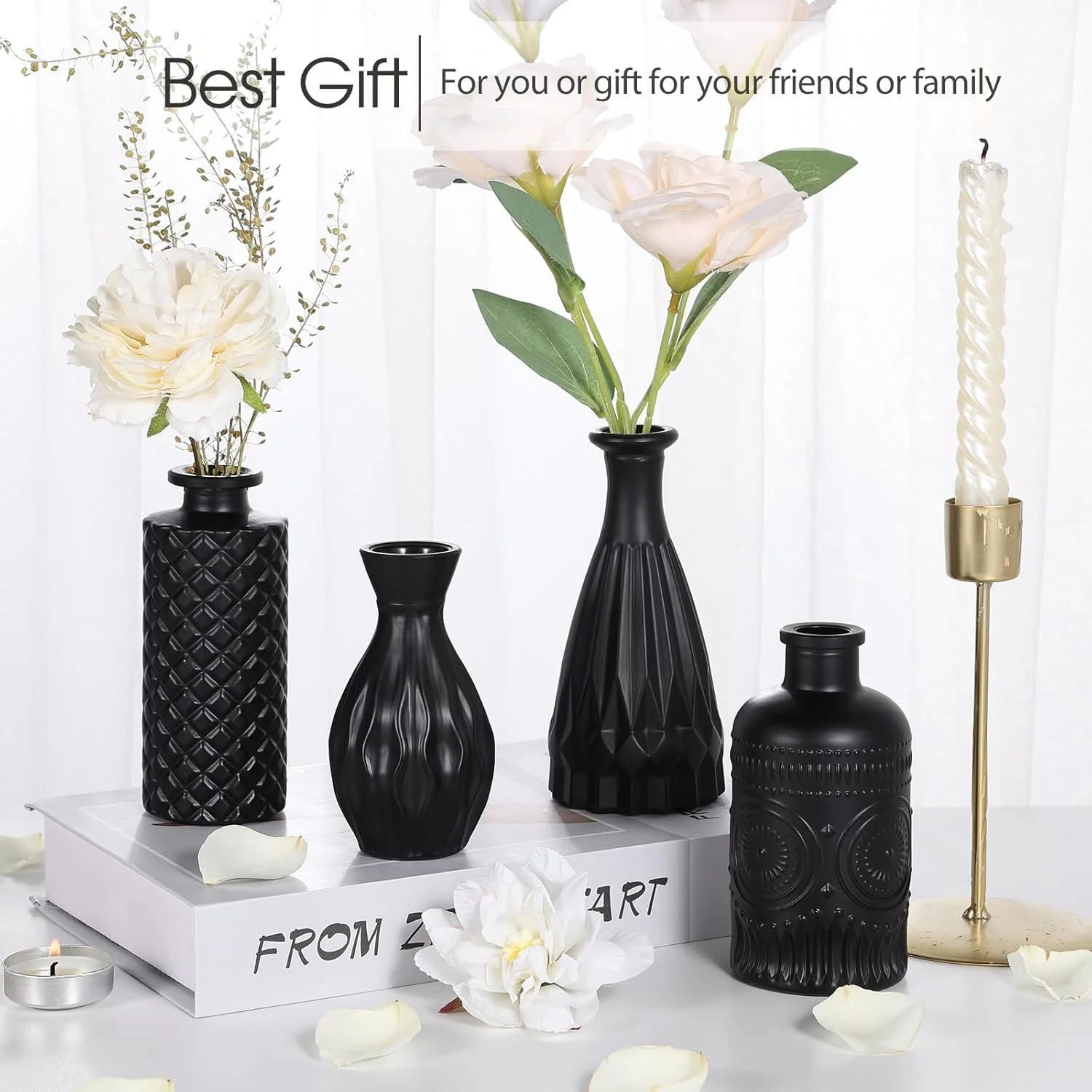 Mini Vintage Glass Bud Vases, Rustic Theme, Green &amp; Black, Set of 12