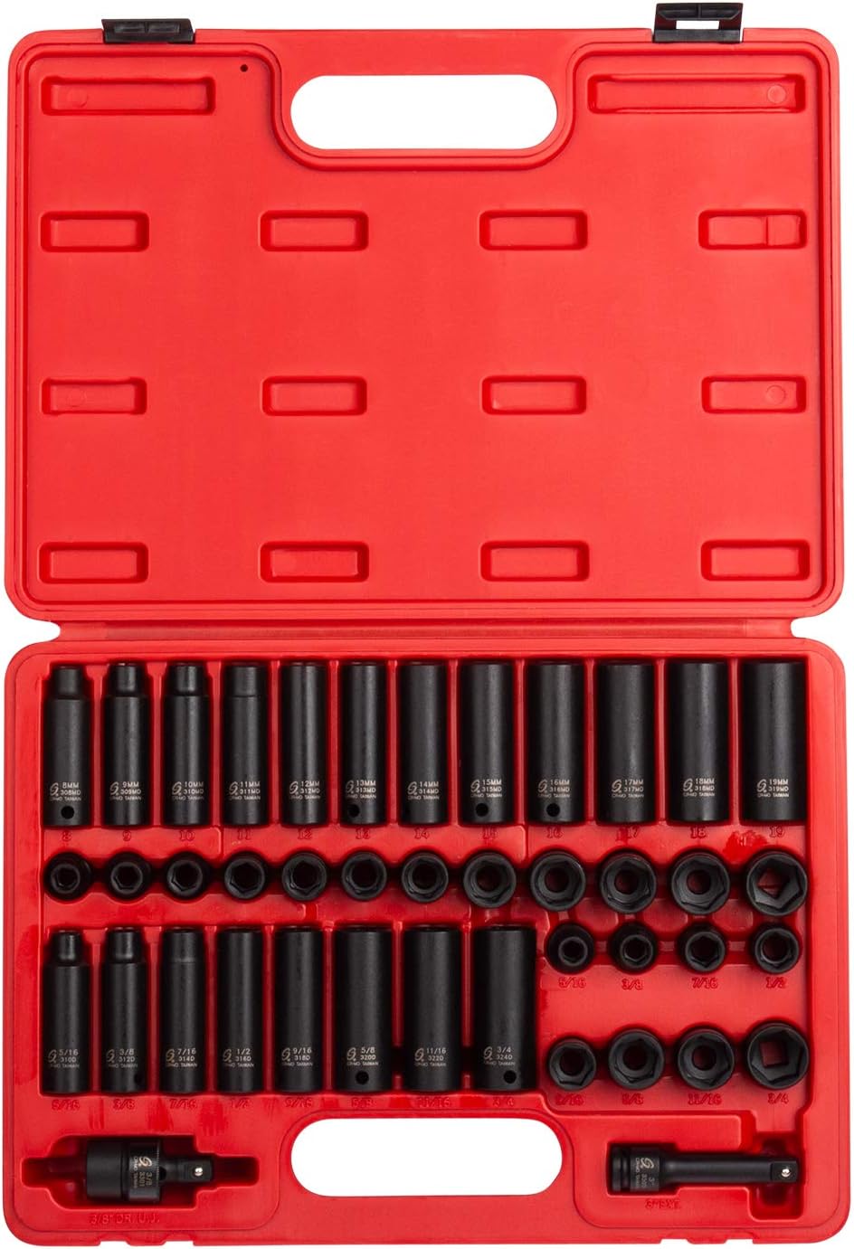 Sunex 1848, 1/4 Inch Drive Master Impact Socket Set, 48-Piece, SAE/Metric, 3/16 Inch - 9/16 Inch, 4mm - 15mm, Standard/Deep, Cr-Mo Alloy Steel