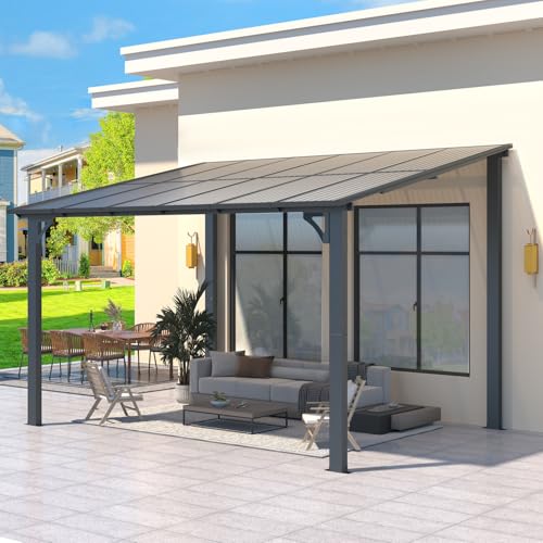 AECOJOY 10&rsquo; x 10&rsquo; Gazebo, Wall Mounted Gazebos Pergola on Clearance, Outdoor Patio Lean to Gazebo Awnings for Deck, Porch