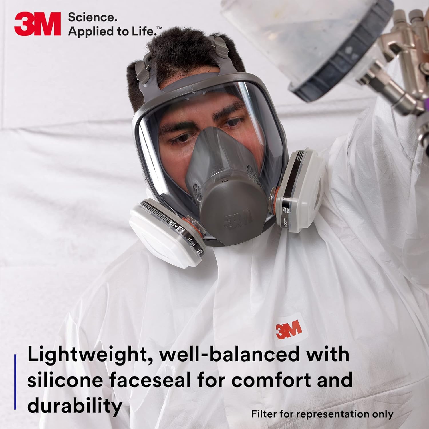 3M Full Facepiece Reusable Respirator 6900, NIOSH, Large Lens, ANSI High Impact Eye Protection, Silicone Face Seal, Four-Point Harness
