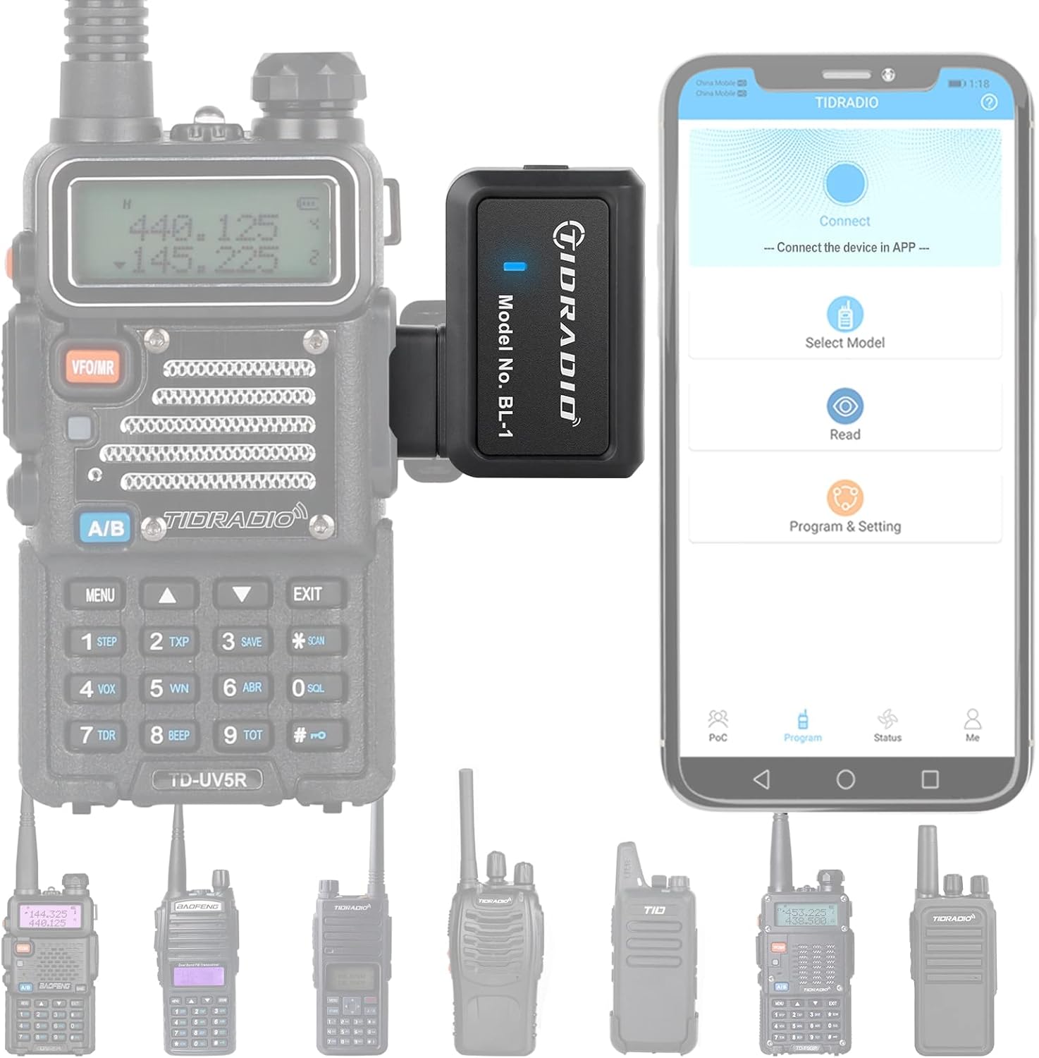 TIDRADIO Ham Radio Wireless Programmer Adapter Phone APP Programming for Baofeng uv-5r No Driver Issues Adapt to Multiple Models 2 Way Radio uv-5r
