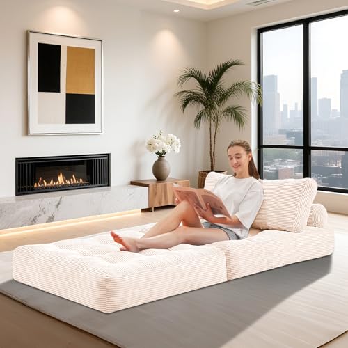 HABUTWAY Folding Sofa Bed, Convertible Sleeper Chair Bed w/Dual-Pillow & Handle, Foldable Floor Sofa Lounge w/Back Support for Living Room, Bedroom