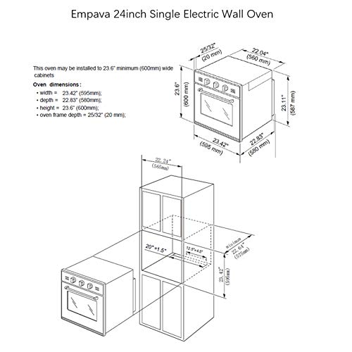 Empava 24" Electric Convection Single Wall Oven 10 Cooking Functions Deluxe 360° ROTISSERIE with Sensitive Touch Control in Silver Mirror Glass