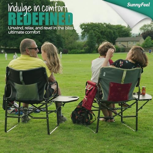 SUNNYFEEL Oversized Camping Directors Chair 2 Pack, Portable Folding Lawn Chairs for Adults Heavy Duty with Side Table,Pocket for Beach, Fishing