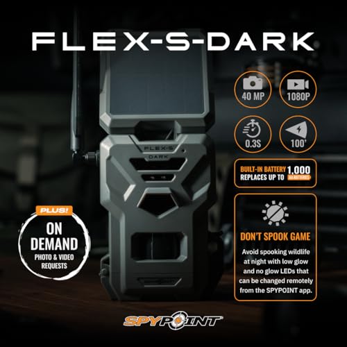 SPYPOINT Flex-S-Dark Solar Cellular Trail Camera – Built-in Solar Panel, 40MP Photos, 1080p Videos + Sound, No-Glow Game Camera, Night Vision