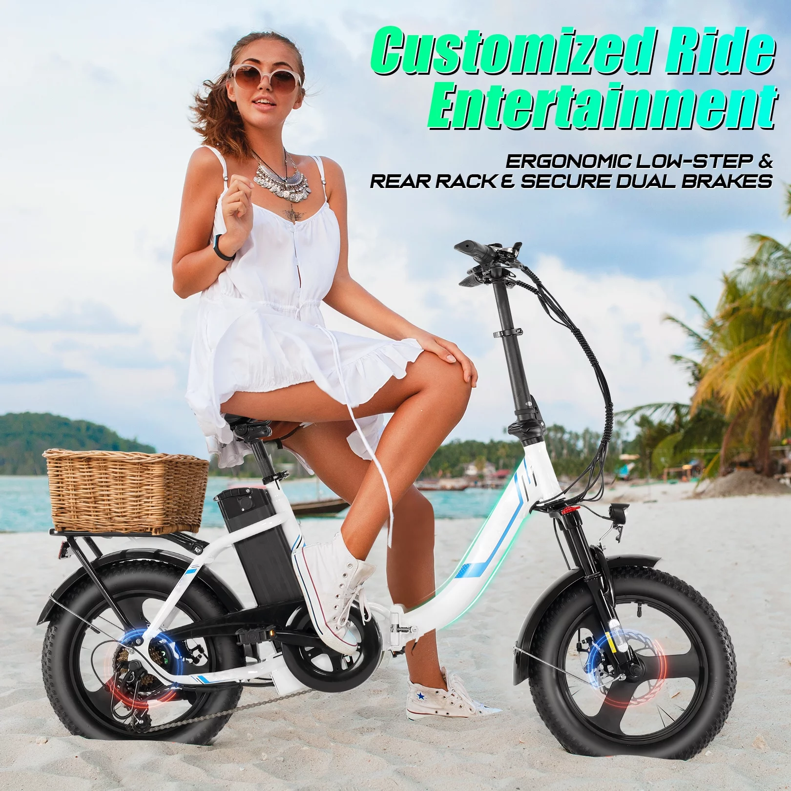 Gocio Electric Bike 3.0 Fat Tire Foldable Ebike, 48V 7.8Ah Battery, 350W Electric Commuter Bicycle Low-Step E Bike with LCD Meter