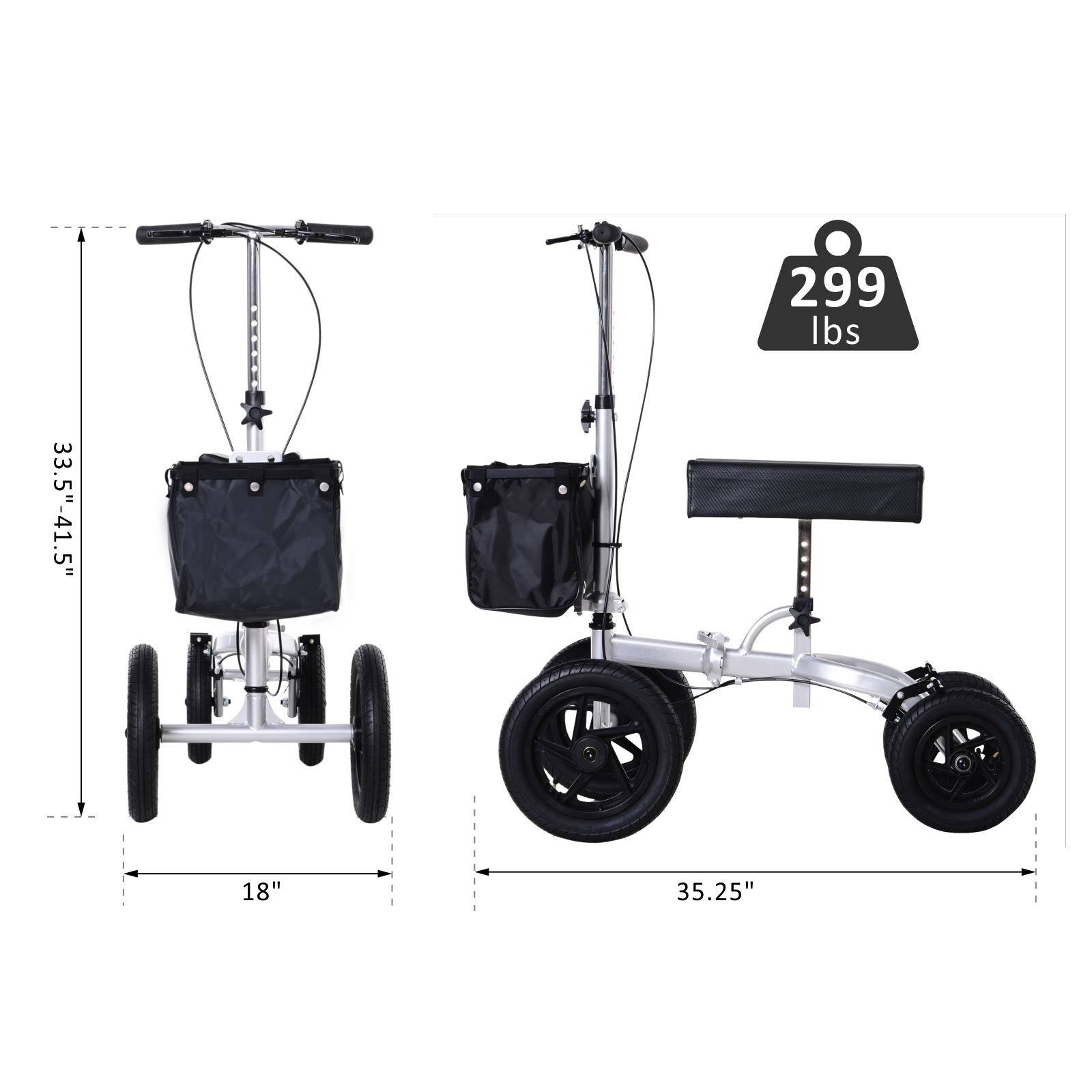 HomCom Knee Scooter with Basket Storage - Walker Mobility During Medical Rehabilitation u0026 Injury - Folding for Transport - S